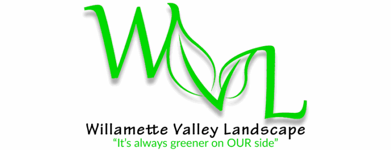 Willamette Valley Landscape logo with green WVL lettering and leaves – tagline reads ‘It’s always greener on OUR side.’