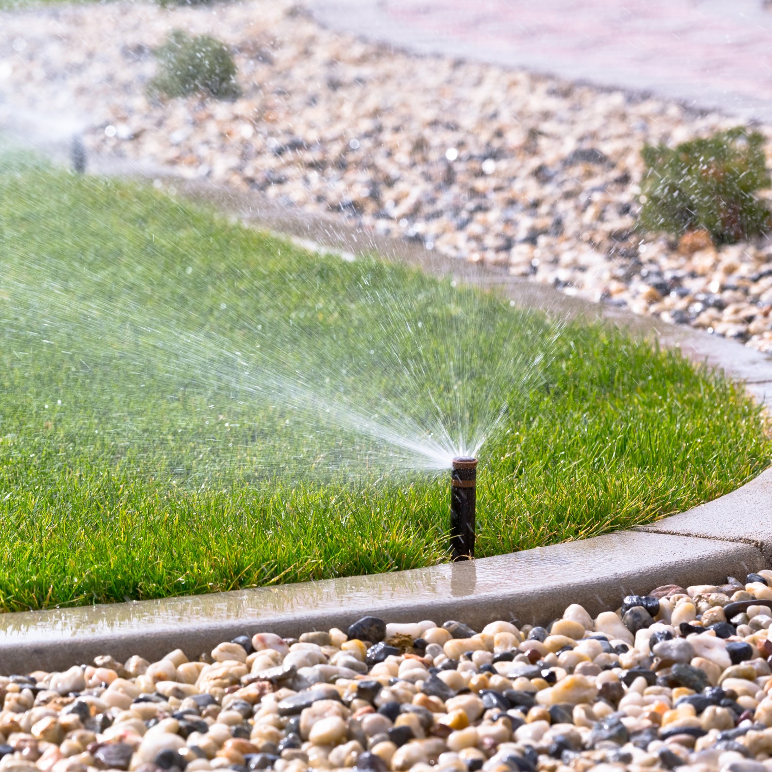 Lawn sprinkler system watering a freshly seeded yard in Salem, Oregon – efficient irrigation by Willamette Valley Landscape.